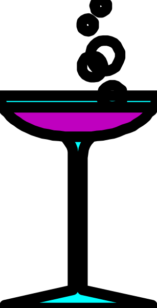 The image shows a tall glass with an umbrella on top placed next to another similar drink that is upside down in front of it against a gray background.
