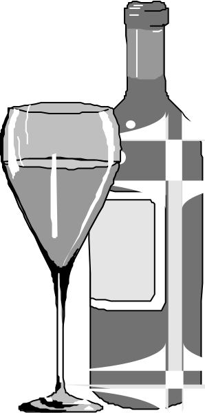 The image shows a bottle of wine with an ice bucket next to it on what appears to be a tabletop surface against a dark background.
