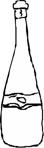The image shows a bottle of wine with its label partially obscured by another object that is blocking it from view; this creates an optical illusion where only part of the bottle's neck can be seen through two different openings, making it appear as if there are multiple bottles or layers within one frame.