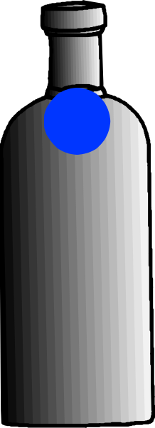 The image shows a blue bottle with white labeling on it against a gray background.