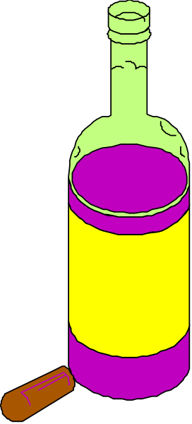 The image shows a purple bottle with yellow liquid next to it on its side is an orange pill bottle that appears empty.