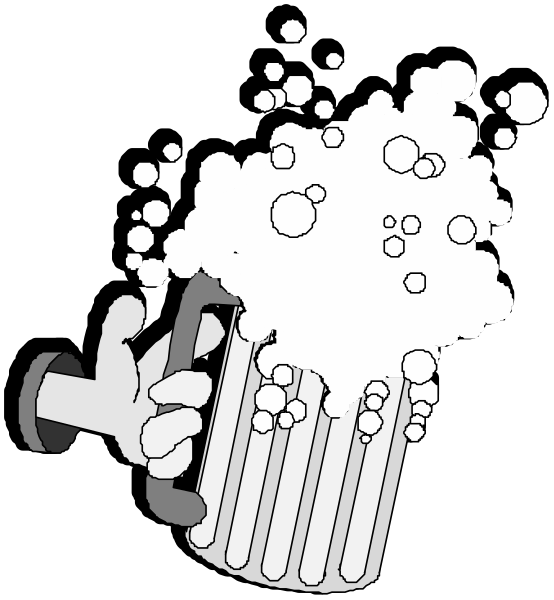 The cartoon shows a beer mug with foam overflowing from it being held by Mickey Mouse's hand on top of an open book that is floating in mid-air above what appears to be bubbles, suggesting a whimsical scene where alcohol and knowledge mix together.