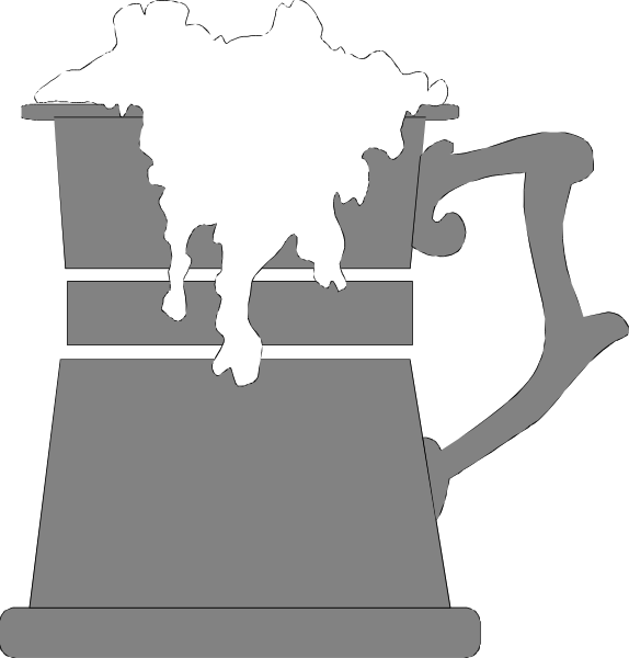 The black and white illustration shows a pitcher with liquid spilling out of it on its left side to form an abstract shape resembling ice cream cones in front of two different styles of mugs, one traditional and one modern; there is no text or action depicted within the image itself.