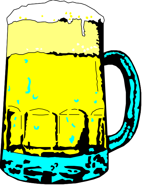 The image shows a cartoon of a beer mug with foam on top against a black background.