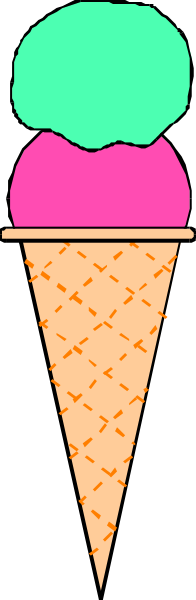 The image shows a cartoon of three ice cream cones with different flavors: vanilla (white), chocolate (brown) and strawberry (pink).