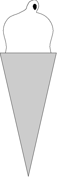 The image shows a black and white photo of an ice cream cone with two scoops on top against a gray background.