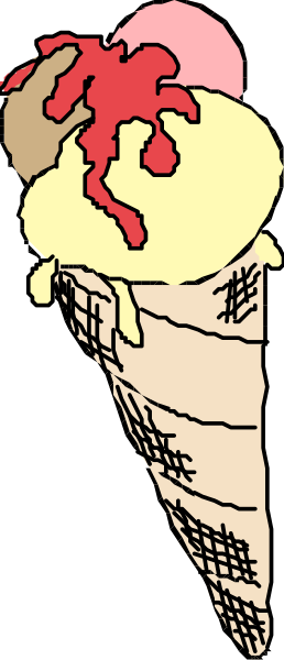 The ice cream cone has two scoops of different flavors on top with a drizzle of caramel sauce in between them.