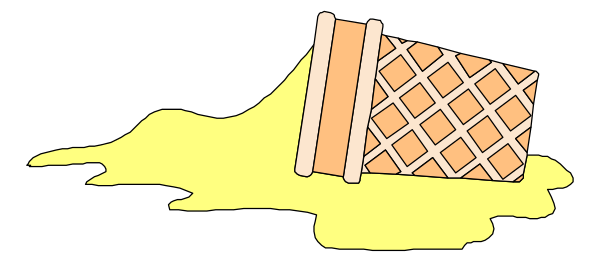 The image shows a brick wall with an open hole revealing yellow liquid inside it next to what appears to be a piece of paper on top of some bricks in front of the opening.