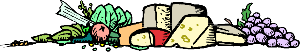 The image shows a cartoon of various food items on top of each other with different backgrounds behind them; there is no text present in this clip-art illustration.