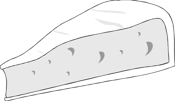 The black and white illustration shows a slice of pizza with various toppings on it placed against an unidentified background.