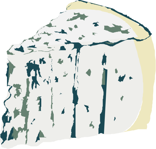 The image shows a slice of cake with white frosting on top against an abstract background that resembles stone blocks in shades of blue-gray to black.