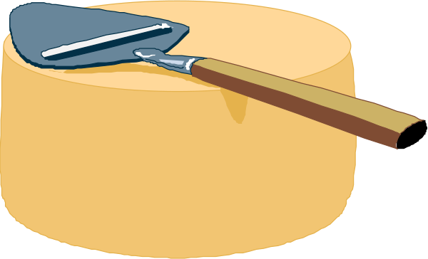 The cartoon shows a pie with an ice cream scoop on top of it next to another whole pie without any utensils in front of them both.