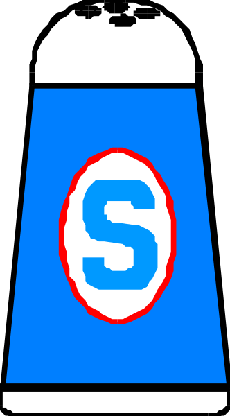 The image shows a closeup of an object with text on it that reads "S" inside what appears to be a blue circle with white lettering.