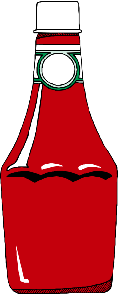 The image shows a bottle of ketchup with its cap off against an out-of-focus background that appears to be indoors due to lighting conditions.
