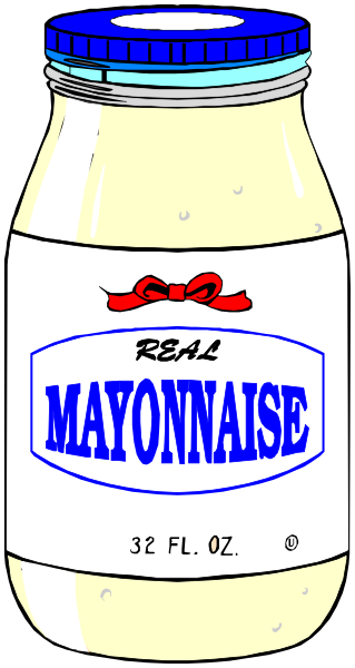 The image shows a jar of mayonnaise labeled "Real Mayo" with text that reads "MAYONAISE."