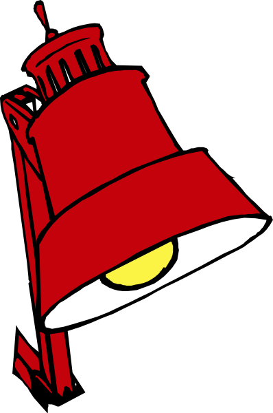 The image shows a red fire alarm with an illuminated light on top of it against a black background.