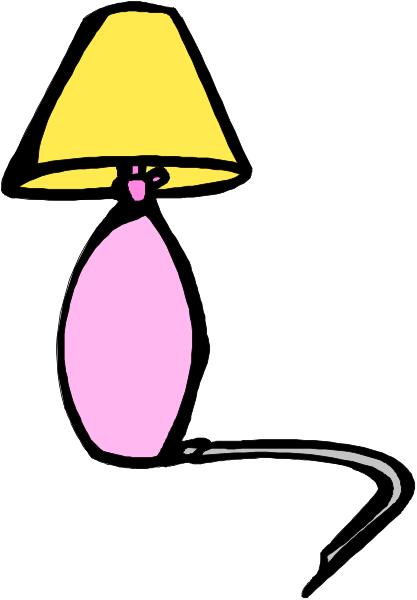 The image shows a pink lamp with an attached shade sitting on top of what appears to be a table; there is no person present in this clip-art illustration.