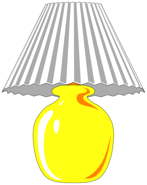 The image features a yellow lamp shade with vertical stripes on top of an actual glass jar that is shaped like a vase; it's placed against a black background.