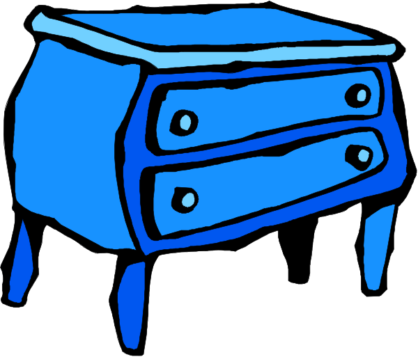 The image shows a blue table with two drawers on top of it against an unseen background.