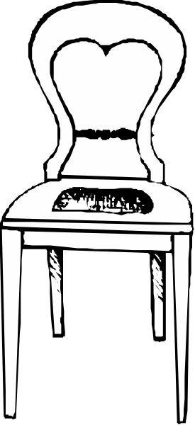 The black and white illustration shows a chair with an open backrest placed against a dark background.
