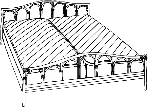 The black and white illustration shows a simple wooden structure with an arched roof that resembles a small gazebo or pavilion on top of what appears to be a flat surface like concrete, set against a dark background.