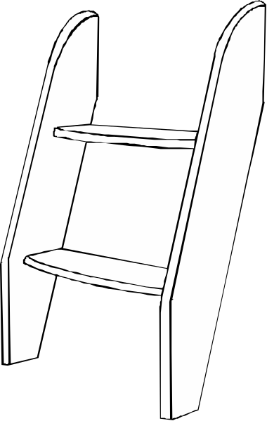 The black and white illustration shows a ladder leaning against an open bookcase with shelves on either side of it.