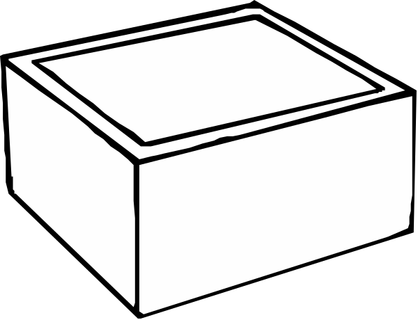 The black and white line drawing shows a box on top of another smaller box with an open lid next to it against a dark background.