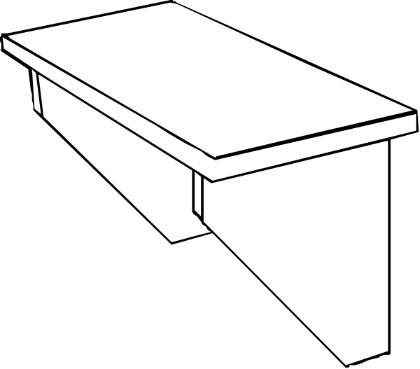 The black and white line drawing shows a simple bench with two legs on either side of it against an untextured background that appears to be solid gray.