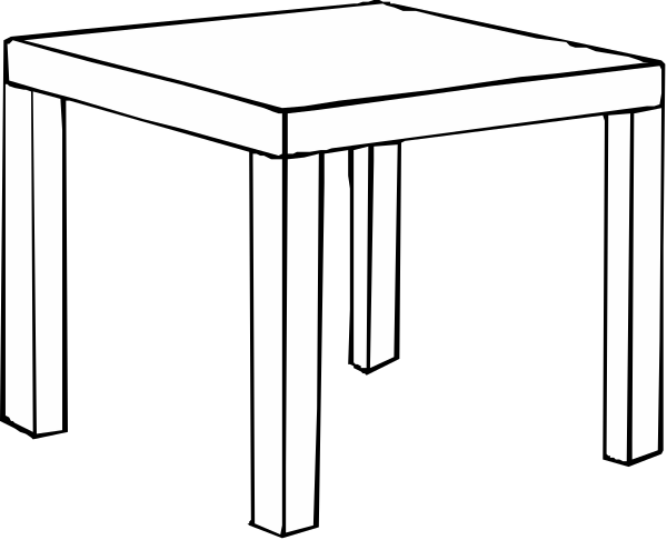 The black and white illustration shows a table with four legs next to another smaller square table on what appears to be a dark background.