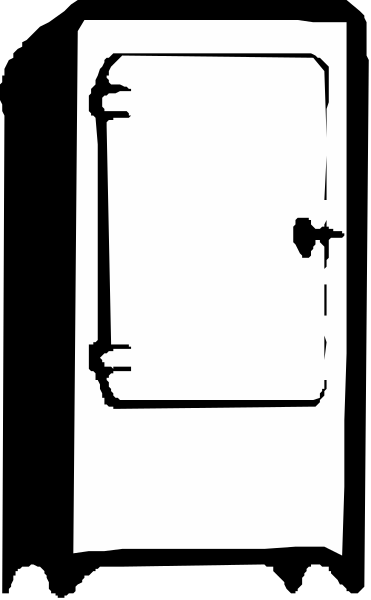 The image shows a black and white photo of an open door with two distinct halves: on top is a small window-like opening that appears to be closed; below it is a larger rectangular shape resembling a doorway, which seems to have been opened or removed from its frame.