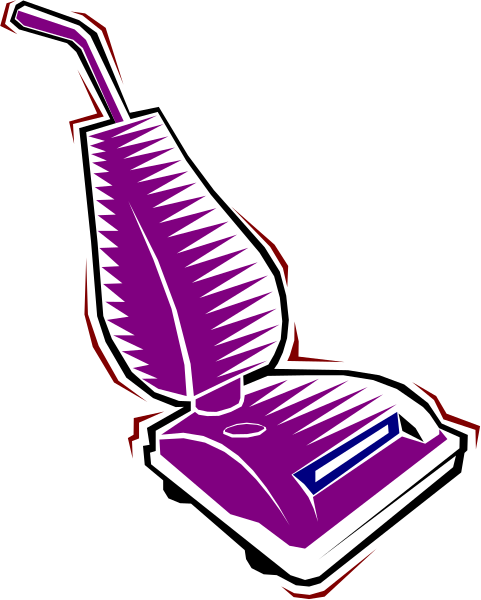 The image shows a purple vacuum cleaner with an attached hose on top of it against a black background.