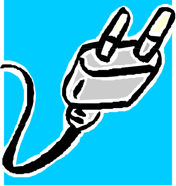 The image shows a black USB cable plugged into an outlet with two white prongs on top of it against a blue background.