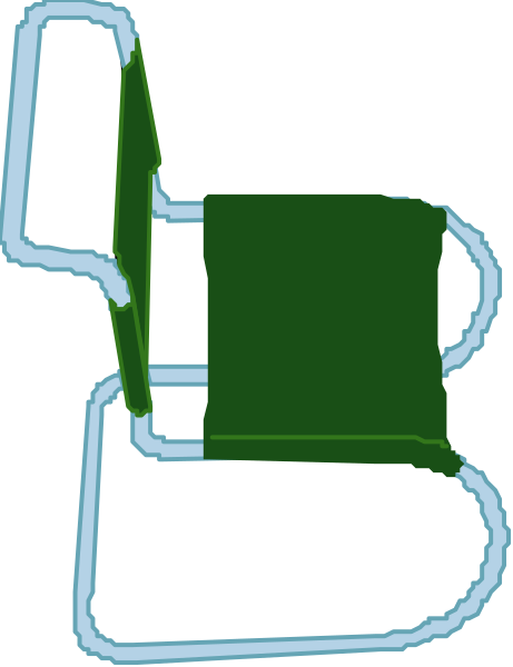 The image shows a simple line drawing of an office chair with two arms on either side forming a loop around it, suggesting that someone is sitting in this position.