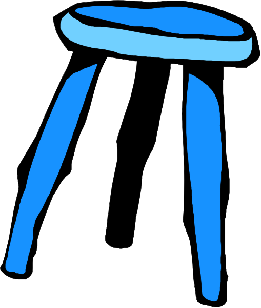 The image shows a blue stool with legs that appear to be made of wood against an indistinct background.