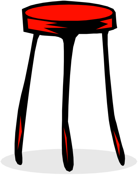 The image shows a black stool with red legs against a white background.