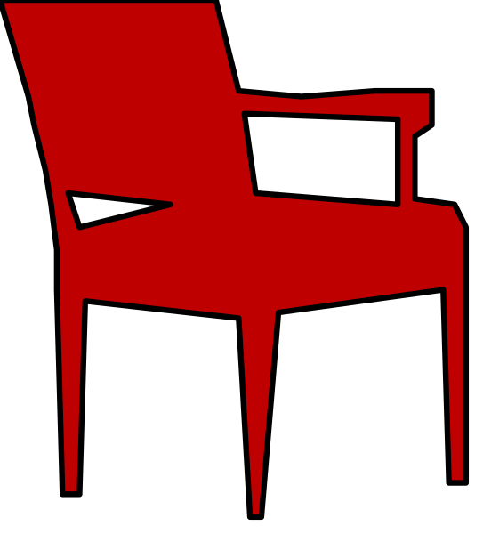 The image shows a red chair with an open book on its seat against a black background.