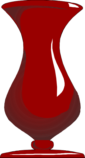 The image shows a red vase with vertical lines on its surface against a gray background.
