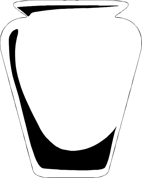 The black and white silhouette of a vase on its side with two handles facing upwards.