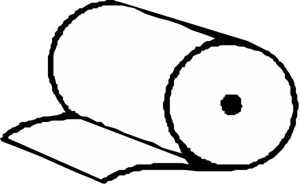 The black and white logo features a roll of toilet paper with an unrolled section showing its inner layers topped by two rolls stacked on top of each other in front of it against a plain background.