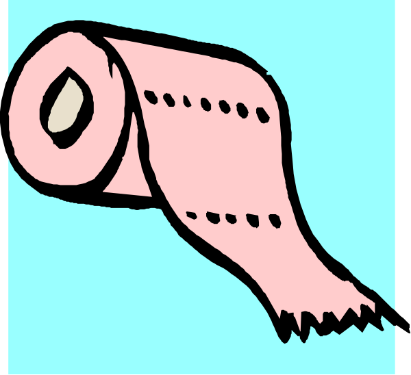 The image shows a roll of toilet paper with two ends facing each other against different backgrounds: on top is blue, while below it's pink.