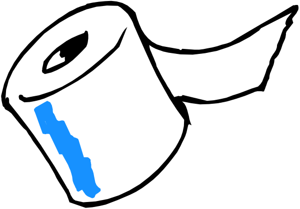 The image shows a roll of toilet paper with an eye drawn on it flying through space next to a black background.
