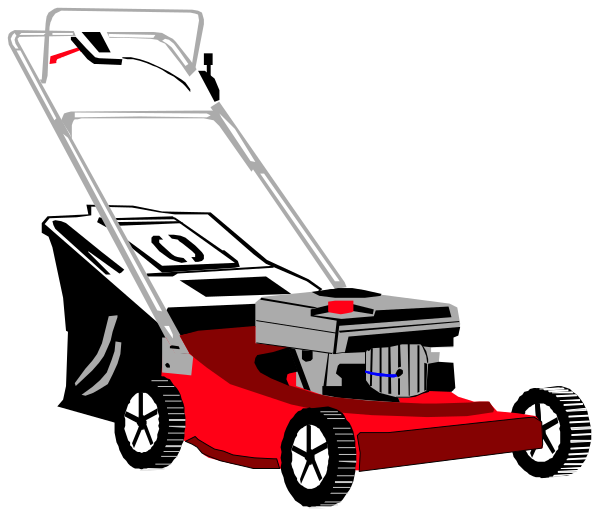 The image shows two lawn mowers side by side against a black background; on the left is an older model with wheels and handlebars while the one on the right has modern features like a red body, digital display screen in front of it, and appears to be more advanced or powerful than its counterpart.
