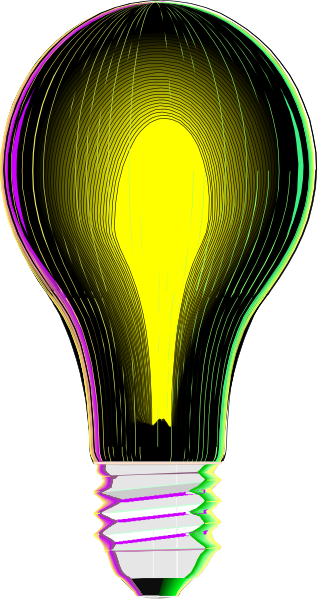 The image shows a single light bulb with an illuminated filament inside it against a dark background.