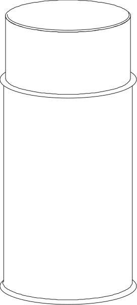 The image shows a tall white cylindrical object with two horizontal lines near its top against a gray background.