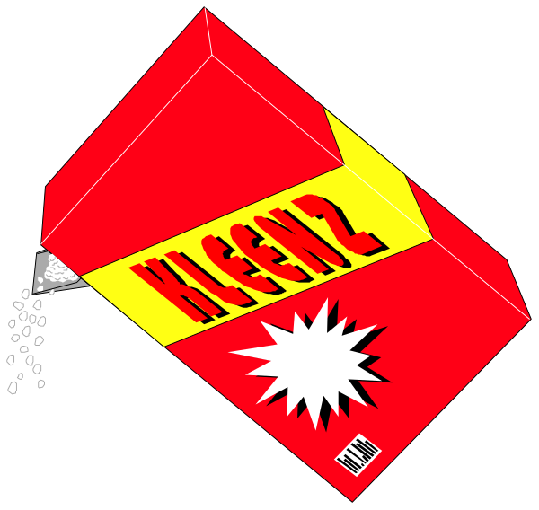 The image shows a red box with white text that reads "KLEGENZ" on it, which is an open pack of cigarettes spilling out its contents onto what appears to be black background.