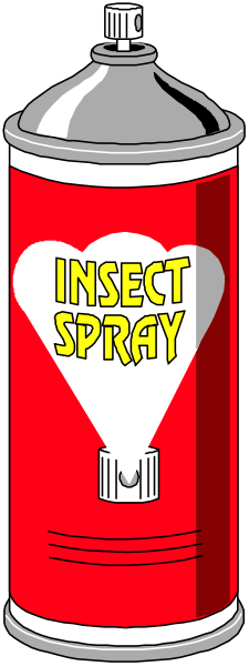 The image shows a red can with an insect spray label that reads "Insect Spray" on it next to another object which appears to be a heart-shaped container of something else labeled as "Heart Shape."