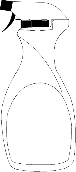 The black and white line drawing shows a bottle of cleaning solution with an attached spray nozzle on its side.