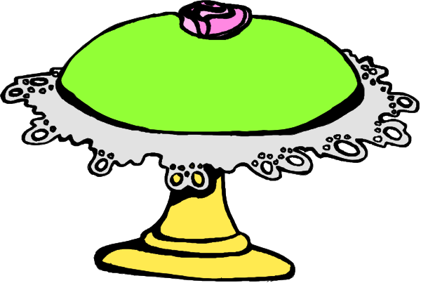 The image shows a cartoon cake with frosting on top of it placed under an umbrella-like structure that has intricate designs around its base.