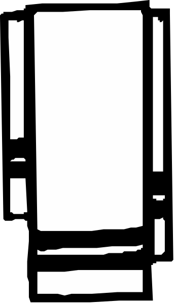 The image shows a simple black and white line drawing of an object that resembles a refrigerator with two doors on top and one at bottom, placed against a plain background without any additional context provided by other objects in the scene.