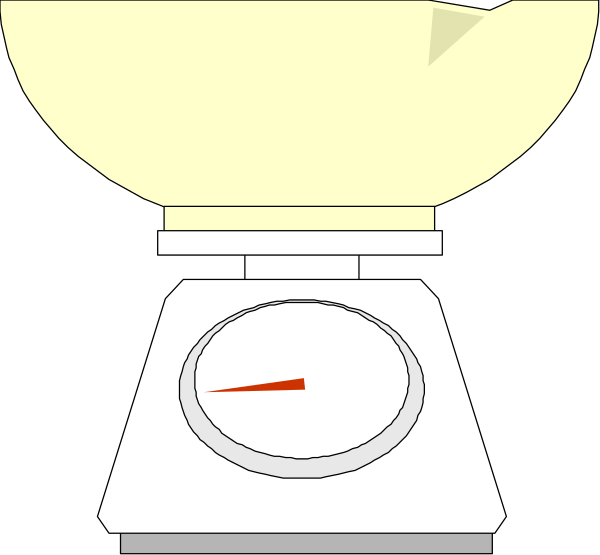 The image shows a digital kitchen scale with an arrow pointing to zero on its display screen against a black background.